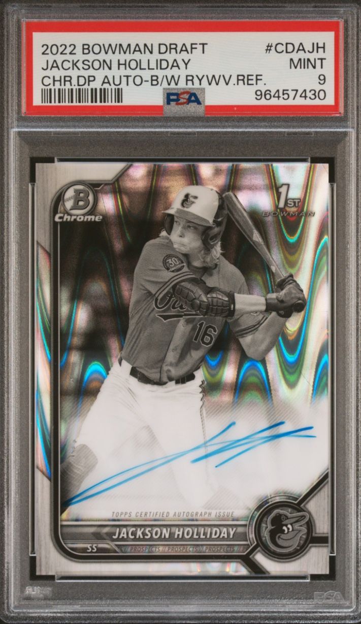 2022 Bowman Draft Jackson Holliday Auto Black & White Ray Wave PSA9
