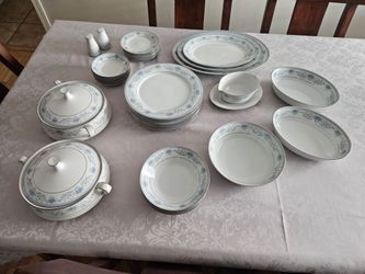 Noritake China  with Blue Floral Border and silver band