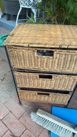 Wicker 3-Drawer Storage Unit with Metal Frame