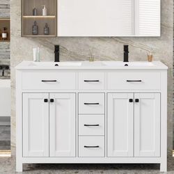 VOUA 48-in White Double Sink Bathroo m Vanity with