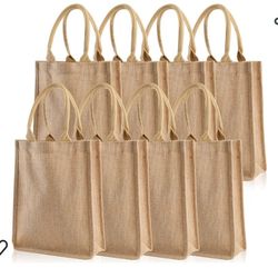 
DEAYOU 8 Pack Jute Tote Bags with Handles, Jute Grocery Totes for Bridesmaid, DIY, Shopping, Pool, Wedding, 9.8''x11.8''x3.9''
