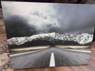 Large Canvas Wall Art – Black & White Mountain Road Print – 40”x30”