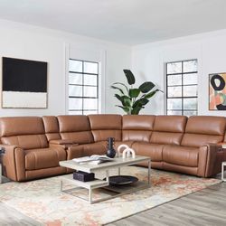 6PC Power Reclining Sectional With Power Headrest 