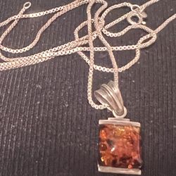  Real Amder Sterling Silver Necklace