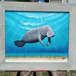 Manatee hand painted on canvas 