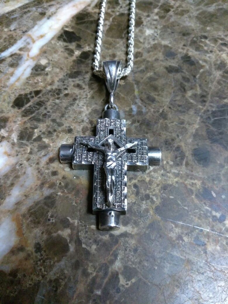 Sterling Silver Cross /Sterling Silver Rope Chain 