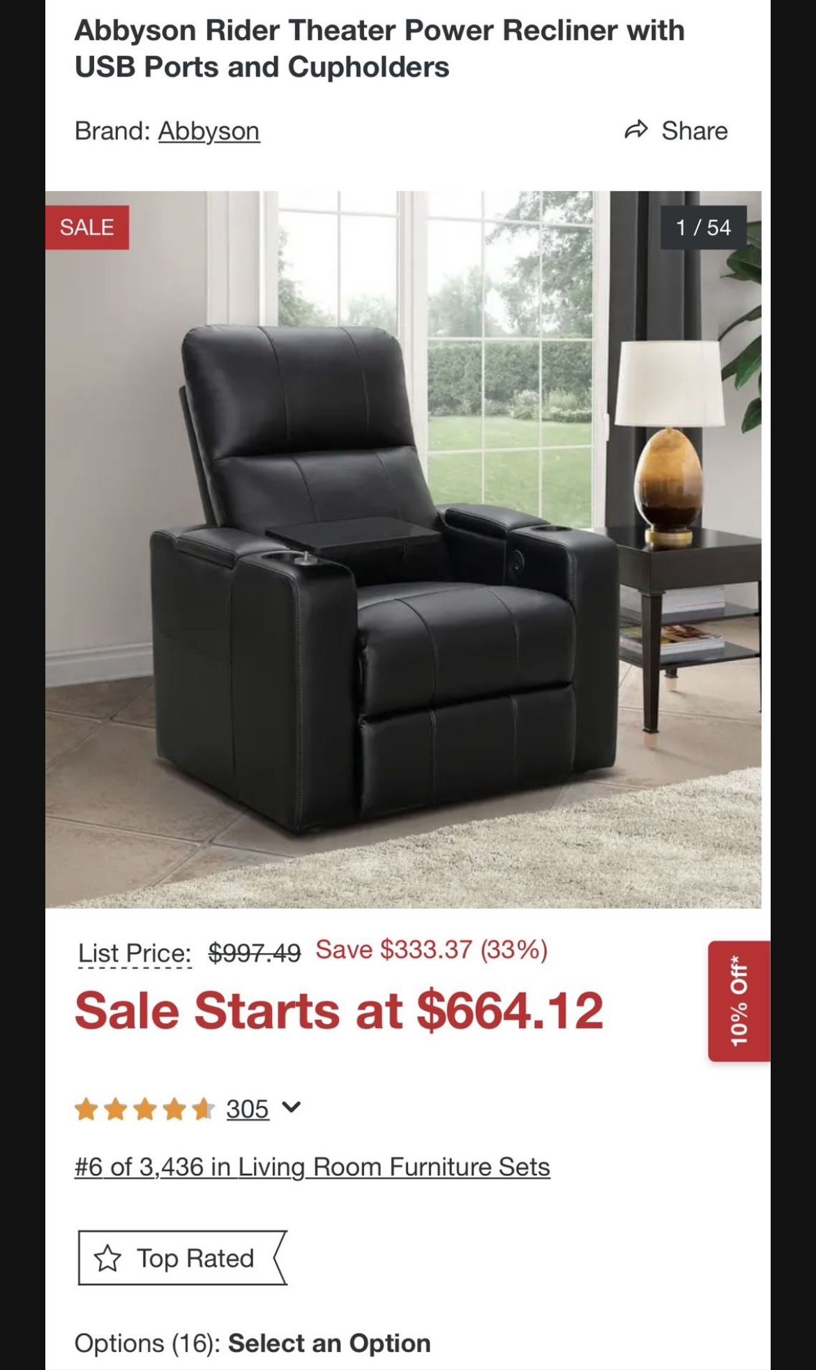 Abbyson rider leather 2024 theater power recliner