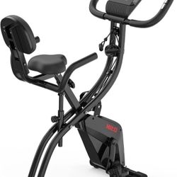 Folding Exercise Bike with Arm Resistance Bands, Magnetic Upright Indoor Cycling Bike Stationary for Home Gym & Cardio Workout