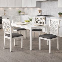 Set Of 4 White Mid-Century Solid Wood Upholstered Dining Chairs [NEW] **Assembly Req** Only Chairs *