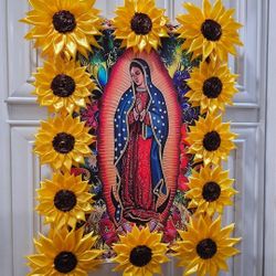 Virgen Maria Guadalupe Canvas With Sun Flower