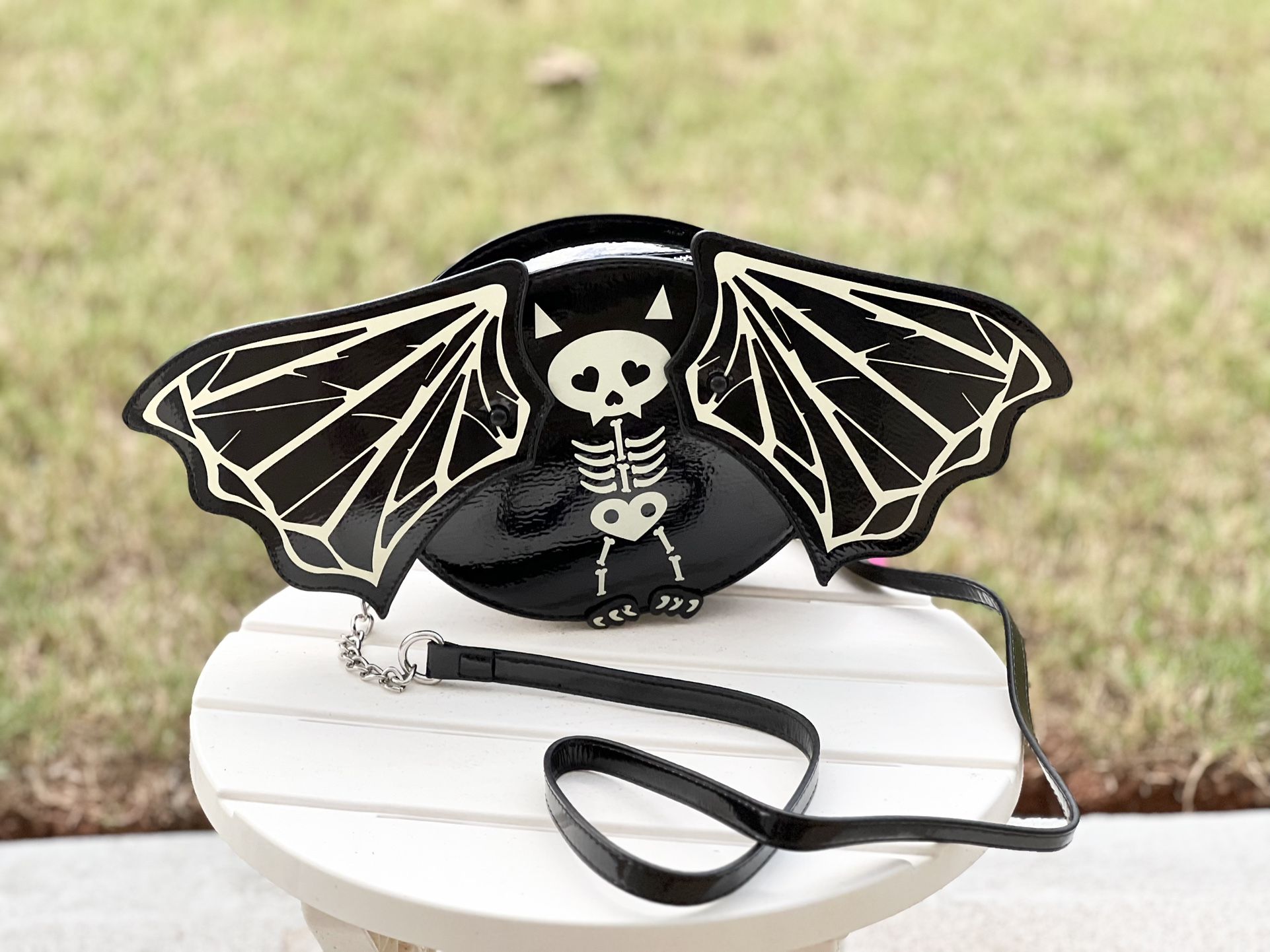 Betsy Johnson "Glow in The Dark" Skeleton Bat CrossBody Bag- movable wings- NEW