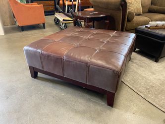 Red Brown Leather Square Tufted Ottoman