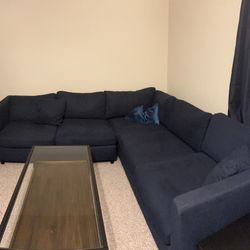 FEATHER DOWN NAVY FABRIC SECTIONAL