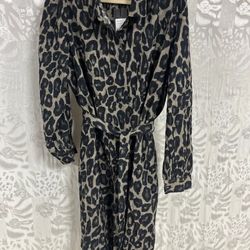 Women Leopard Print Belted Shirt dress - New