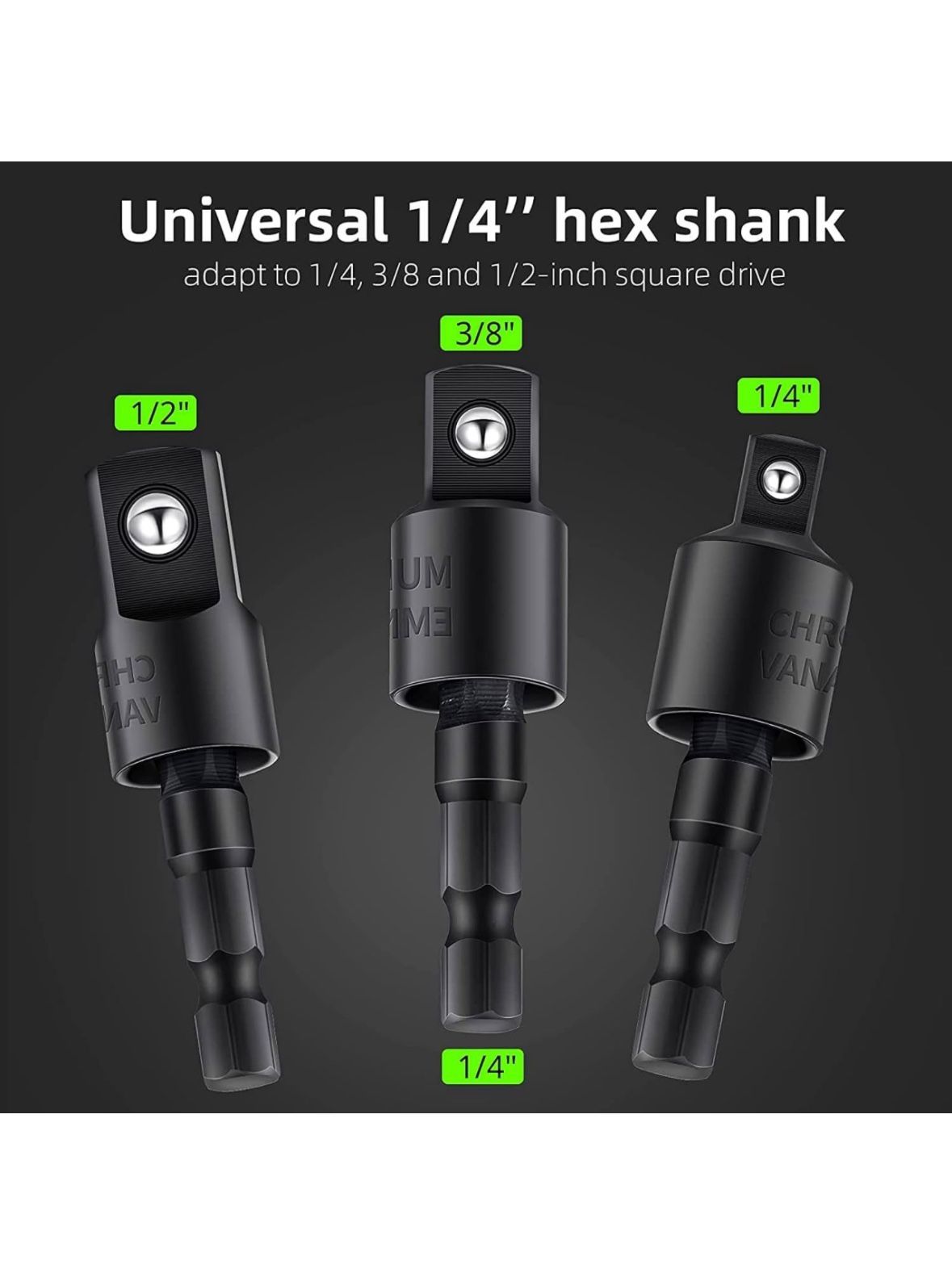 Adaptor, 3-in-1 Impact Drill Bit Extension,360° Rotatable 1/4 3/8 1/2" Impact Grade Socket Adapter Set