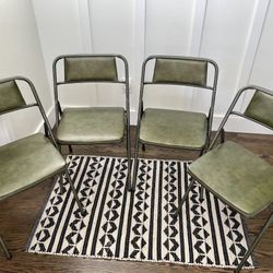 Vintage Mid Century Modern Olive Green Metal Folding Chairs-lot of 4 