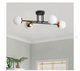 28 in. Modern 4-Light Black Semi Flush Mount Industrial Black and Gold Sputnik Chandelier - New