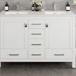 London 48 in. Double Sink White Bath Vanity with White Carrara Quartz Top (Assembled)