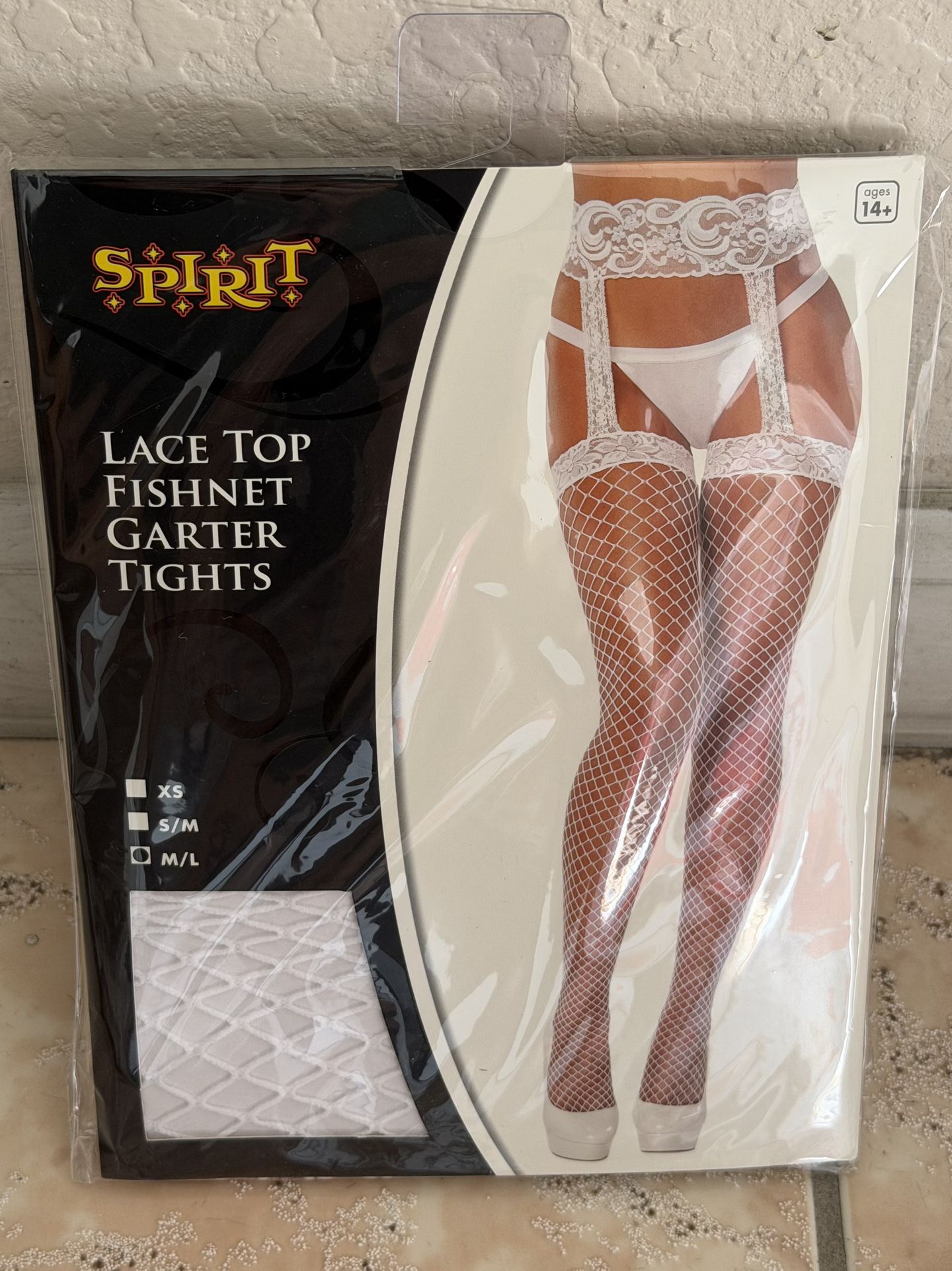 White Lace Top Fishnet Garter Tights