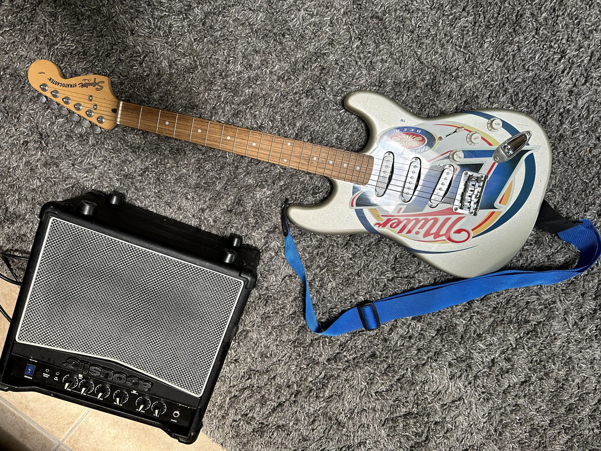 2005 Squier Limited Edition Miller Light Stratocaster + Acoustic Lead Series Amplifier 