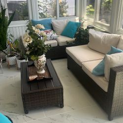 Sectional Wicker Patio Furniture (2) Piece and Table