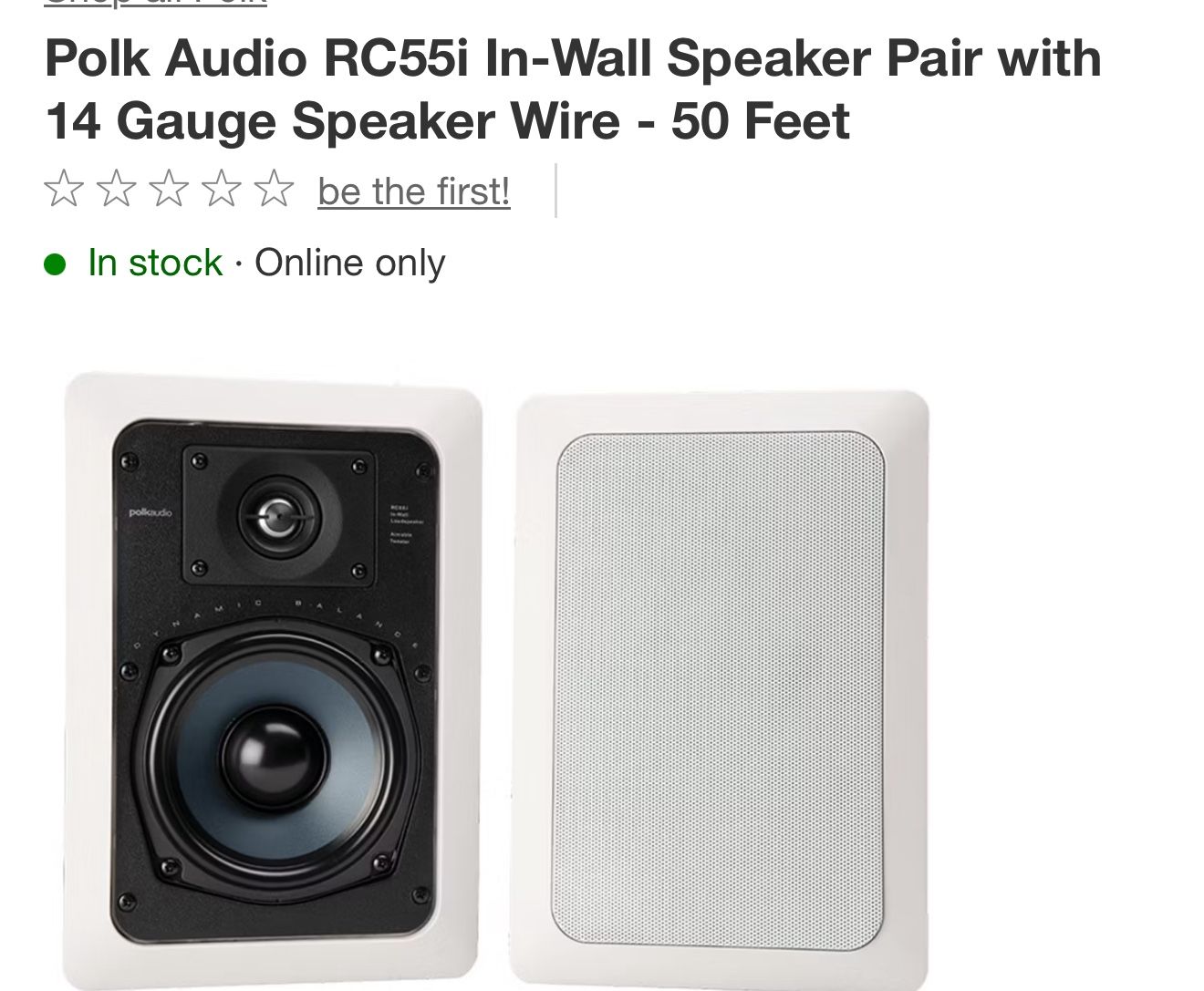 Polk Audio,RV55i, High Performance In Wall Speakers