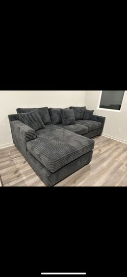 Brand New Super Plush Gun Metal 2 Pc Sectional Set 