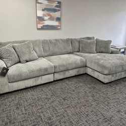 Grey Fluffy Sectional Sofa – Soft & Comfy L-Shaped Couch