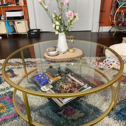 Gold Coffee Table 2 Tier Round Glass Coffee Table 