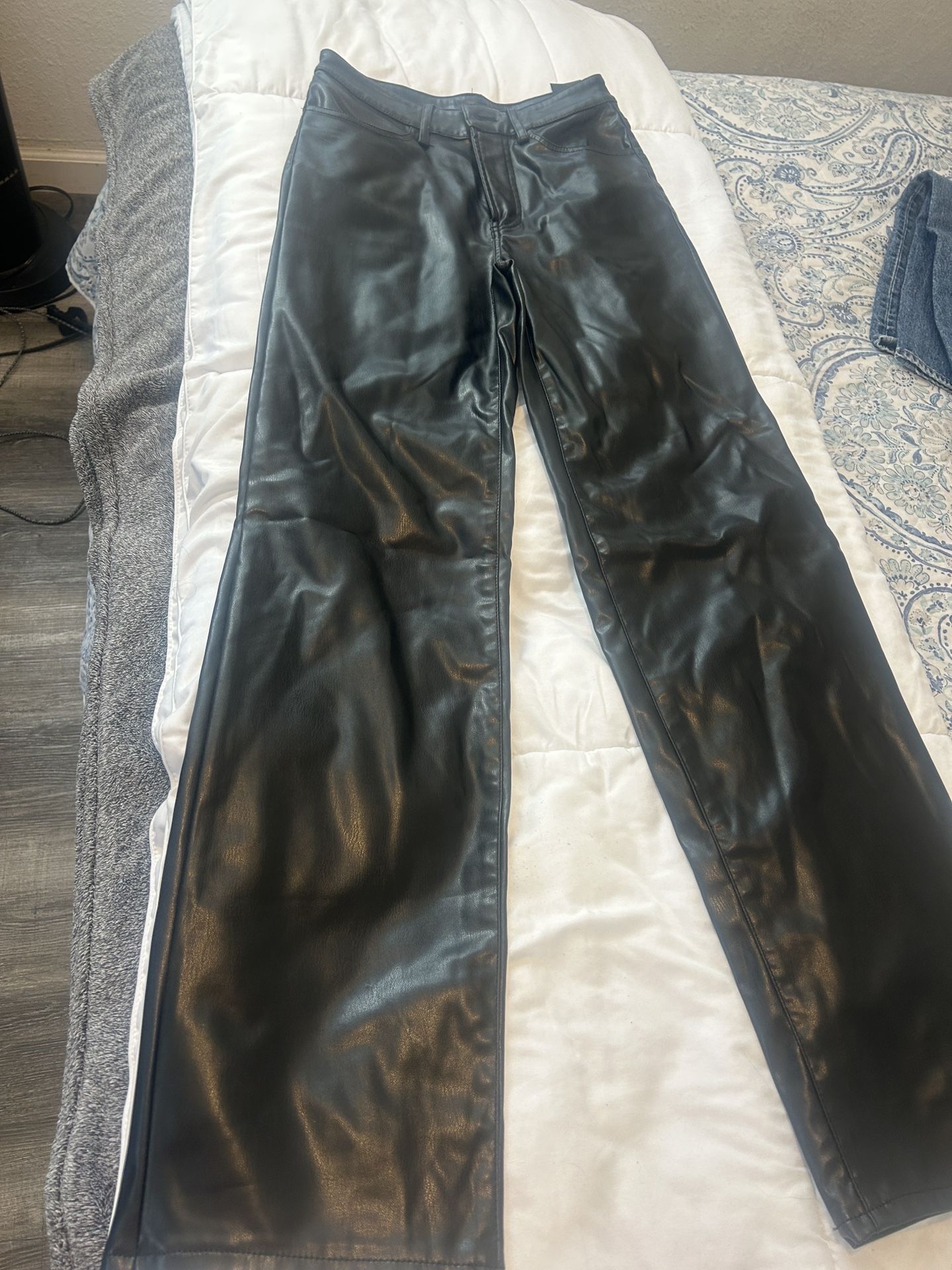 Women Black Leather Pants 