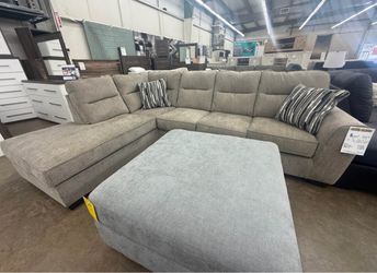 Gray Fabric Sectional Sofa with Ottoman