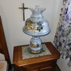 1 Or 2 Vintage Hurricane Lamp Blue Floral Large 22” Tall, w / night light base