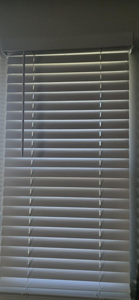 White Cordless Faux Wood Blinds for Windows with 2 in. Slats - 24.5 in. W x 48 in. L (Actual Size 24 in. W x 48 in. L)