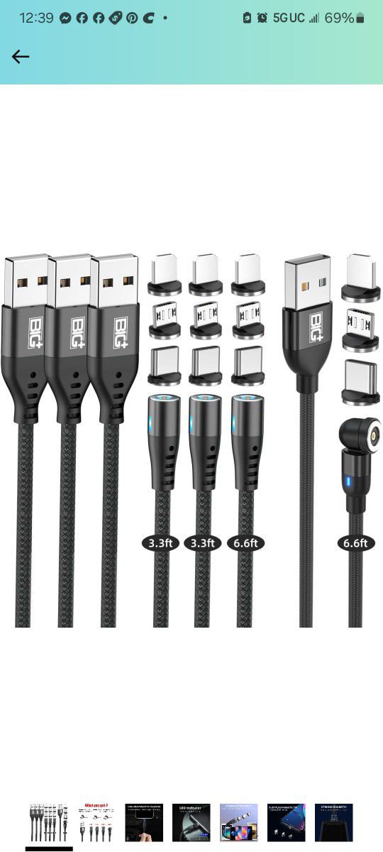 BIG PLUS 4 Pack Magnetic Charging Cable, Magnetic Type C Charger, Compatible with All Smartphones, Micro USB and Type C Devices, Type C Charger.