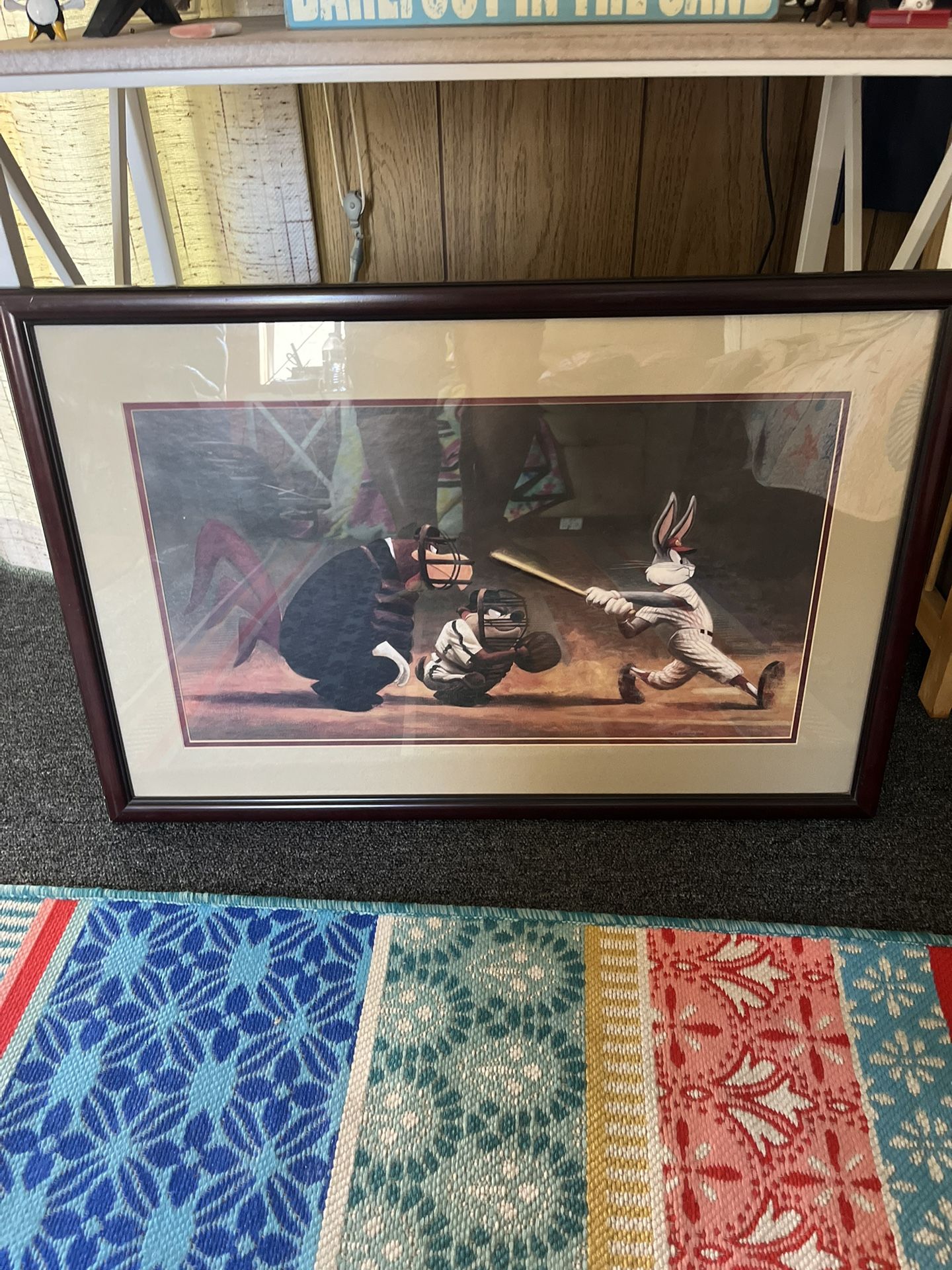 Large Looney Tunes Framed Print Baseball Themed 