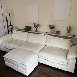 Spacious White Sectional Sofa + Ottoman