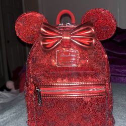 Loungefly Disney Parks Minnie Mouse Red Sequin hidden Mickeyicons Mini Backpack
