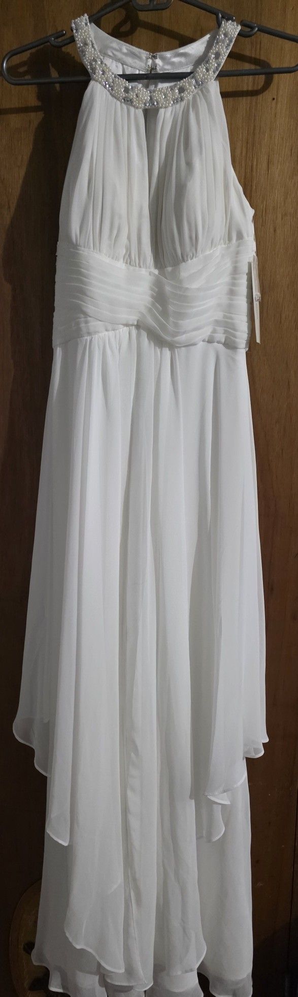 Long Keyhole With Beaded Neck White Dress