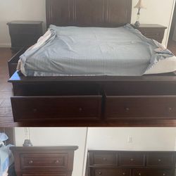 📦 Solid Wood King Bedroom Set – Excellent Condition / Storage Drawers / Matching Dresser & Nightstands