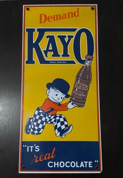 VINTAGE HEAVY PORCELAIN ENAMEL KAYO CHOCOLATE DRINK SIGN