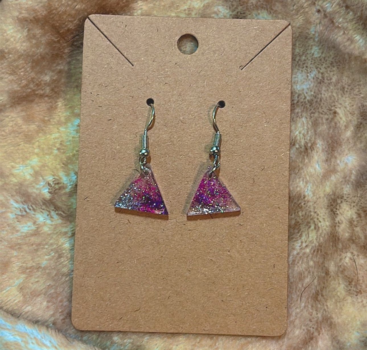 Sparkly Pink, Silver, and Purple Triangle Earrings