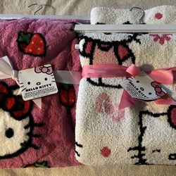 Hello Kitty Strawberry And Daisy Flower Blankets 