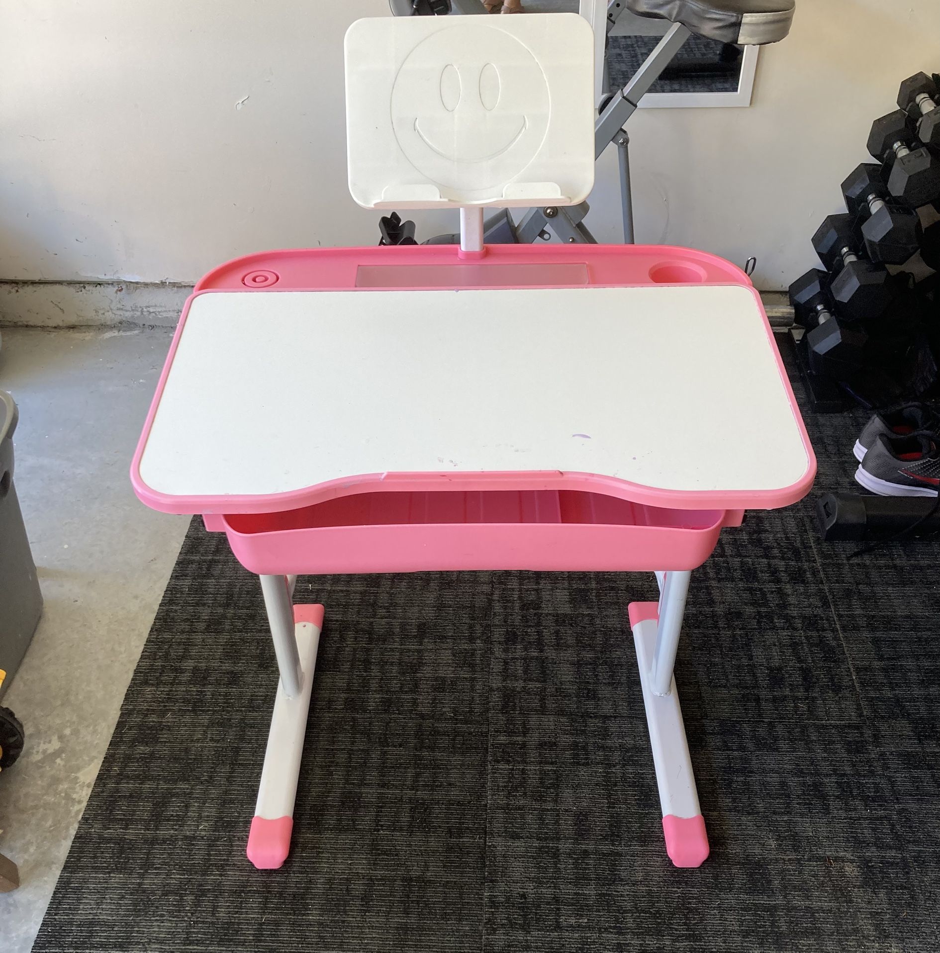 Adjustable kids desk with book stand and storage drawer
