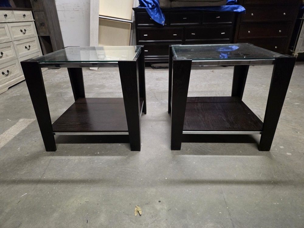 Espresso / Silver Set of 2 End Tables