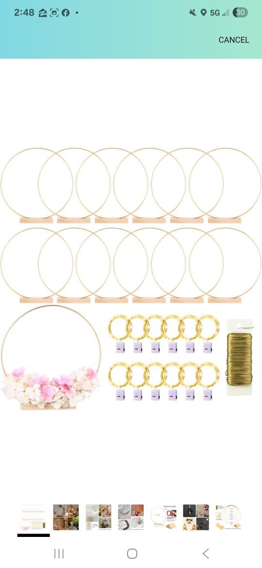 12 Pack Floral Hoop with Stand and LED Fairy Lights 12 inch Metal Rings for DIY Centerpiece Table Decorations Crafts Macrame Rings Hoop Wreath Dream C