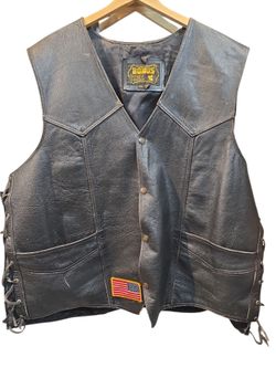 Black Genuine Leather Vest, Size 56