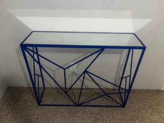 Blue Metal and Glass Console Table
