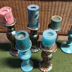 6 Decorative Candle Holders With Candles