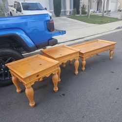  Solid Wood Coffee Table And Two End Tables 