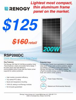 SOLAR PANELS ! RENOGY !RV Motorhome Eco Flow ! 200 Watt !